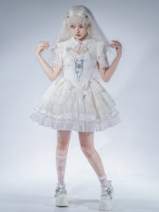 White Gothic Spider Embroidery Corset Top + Skirt + Shrug Shiro Lolita Full Set