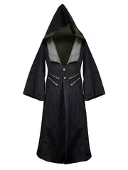 Steampunk Black Wizard Robe Coat With Detachable Hood