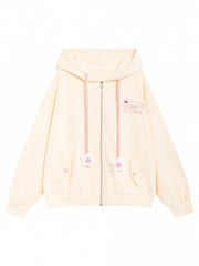 Yellow Hooded Jacket with Star Charm Drawstrings & Chest Letter Embroidery
