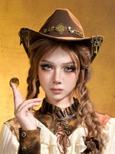 Vintage Steampunk Brown Cowboy Hat with Decorative Key Chains & Star Accents