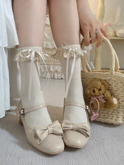 Ruffled Lace Cuffs Beige Bowknots Sweet Cotton Socks
