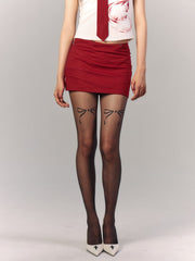Red Bodycon Mini Skirt with Studded Front & White Embroidered Letter Back