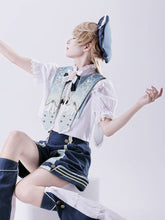 White Ruffled Lolita Shirt with Black Heart-Shaped Bow and Gold Buttons