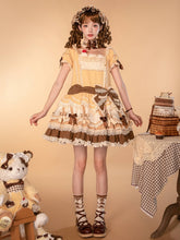 Yellow Dropped Waist Bowknot Details Layered Hem Sweet Lolita Dress