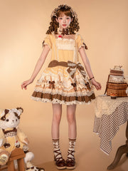 Yellow Dropped Waist Bowknot Details Layered Hem Sweet Lolita Dress
