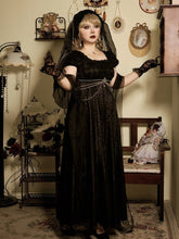 Plus Sizes Available Black Empire Waist Vintage Dress Square Neckline Elegant Lolita One Piece