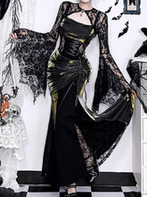 Halloween Gothic Black Slip Mermaid Dress with Metallic Satin & Crisscross Lacing