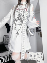 White Emo Punk Cutout Shoulder Skeleton And Letter Print Long Sleeves Top