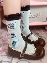Mint Green & Chocolate Sweet Lolita Cake Pattern Cotton Socks