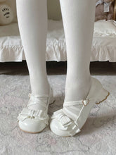 White Sweet Lolita Low-heel Mary Janes with Crisscross Straps & Bear-Shaped Heel