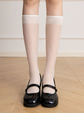 Milk White/White Ribbed Trim Summer Semi-sheer Stockings