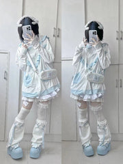 Tenshi Kaiwai White & Blue Kitty Ear Sun Protection Hooded Jacket