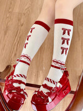 Red Polka Dot Bowknot Pattern Lolita White Calf Socks