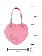 Barbie Pink Sweet Lolita 2-Way Bag in PU Leather - Heart-shaped Design, Bow Accents & Zip Closure