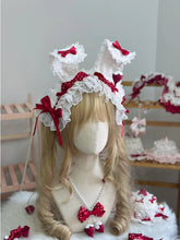 Red & White Lace Bunny Ear Floral Hairband