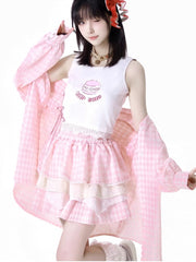 Pink/White Burger Embroidery Applique Oversized Shirt