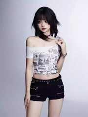 White Off-the-shoulder Neckline Mesh Glamorous Cropped Top