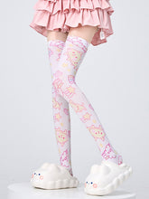 White Kitty/Bunny Print Over Knee Stockings