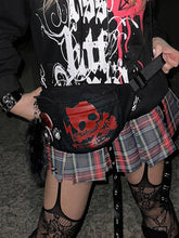 Skeleton And Letter Print & Cat Ear Accents Black Waist Bag in Punk Style