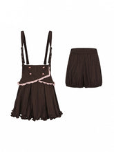Plus Size Black Striped Ruffled Trim Set: Overall Skirt with Adjustable Straps & Elastic Waist Bloomers