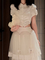 White Striped Puff Sleeves Gothic Lolita Blouse