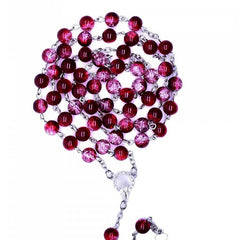 Cross Pendant Wine Red/Black Beads Chain Necklace