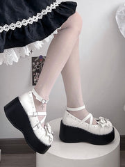 Demon Wings Punk White Platforms Cross Details