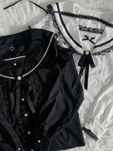 Jirai Kei Sailor Collar Long Sleeves Blouse Black/White Cutout Shoulder with Free Choker