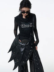 Black Punk Armor Design Large Capacity PU Crossbody