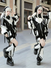 Techwear Landmine Black and White Set: Baggy Jacket, Shorts, Leg Warmers and Hairband