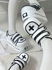 White Yami Kawaii Cross Design Platform Shoes