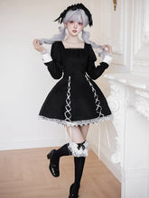 Black Juliette Sleeves Lolita Short Dress with Contrast Lacing and Lace Trim