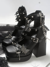 Butterfly Matte Black High Block Heel Punk-lolita Platform Shoes