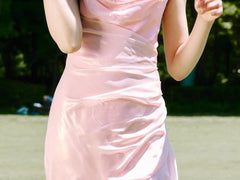 Pink Asymmetrical Flounce Hem Cami Dress