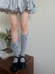 White/Black/Gray Turn-Down Collar Button Design Calf Socks