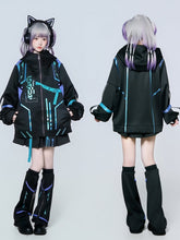 Anime Cyberpunk Matching Set: Blue & Purple Gradient Hooded Jacket, Skort & Leg Warmers for Gaming Fashion