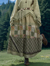 Bohemian Green Mori Kei High Waist Cottagecore Patchwork Skirt