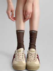White/Brown/Black/Khaki Letter Embroidered Socks