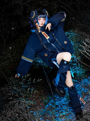 Navy Blue Leg Warmers with Embroidered Talisman and Copper Coin