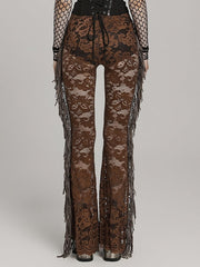 Clearance-Size S for Waist 67CM Coffee Goth Lace Trousers