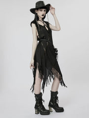 Witch Black Woven Dress Handkerchief Tassels Hem