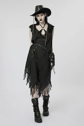 Witch Black Woven Dress Handkerchief Tassels Hem