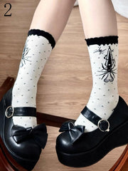 Black Sword Spider Polka-dot Pattern Lolita Calf Socks