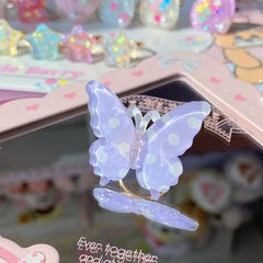 Pink/Yellow/Blue/Purple Polka-dot Pattern Butterfly Decorated Ring