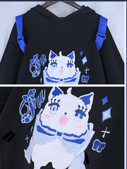 Genshin Impact Furina Inspired Kitty Emboridery Black Hoodie