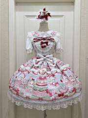 Cute Bunny and Puppy Print Blue Lolita Dress Sweet Jumper Skirt
