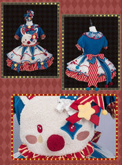 Fleece Clown Bunny Bodice Dark Blue and Red Circus Sweet Lolita Overalls Pastel Clowncore Dress