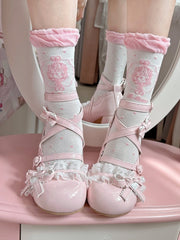 Coffee/Black/Red/Pink Anime Girl Polka-dot Pattern Lolita Calf Socks