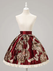Wine Red Baroque Print Elegant Classic Lolita Skirt
