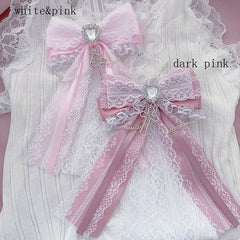 Lace Jirai Kei Bow Tie with Cross Charm and Chain 8 Color Options